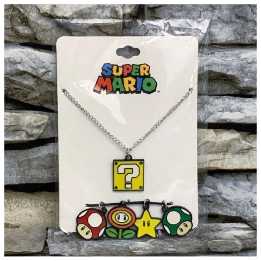 NWT Nintendo Super Mario Bros 5 Charm Necklace Coin Box Mushroom Flower Star New